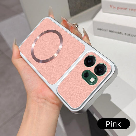 For OPPO Reno14 F 5G Lambskin Series Magnetic Skin Feel Phone Case(Pink)