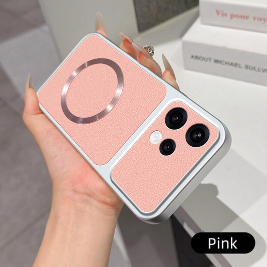 For OPPO Reno15 5G Global Lambskin Series Magnetic Skin Feel Phone Case(Pink)