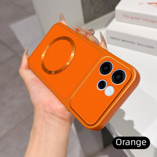 For OPPO Reno15 F 5G Lambskin Series Magnetic Skin Feel Phone Case(Orange)