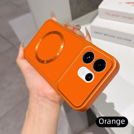 For OPPO Reno16 5G Global Lambskin Series Magnetic Skin Feel Phone Case(Orange)