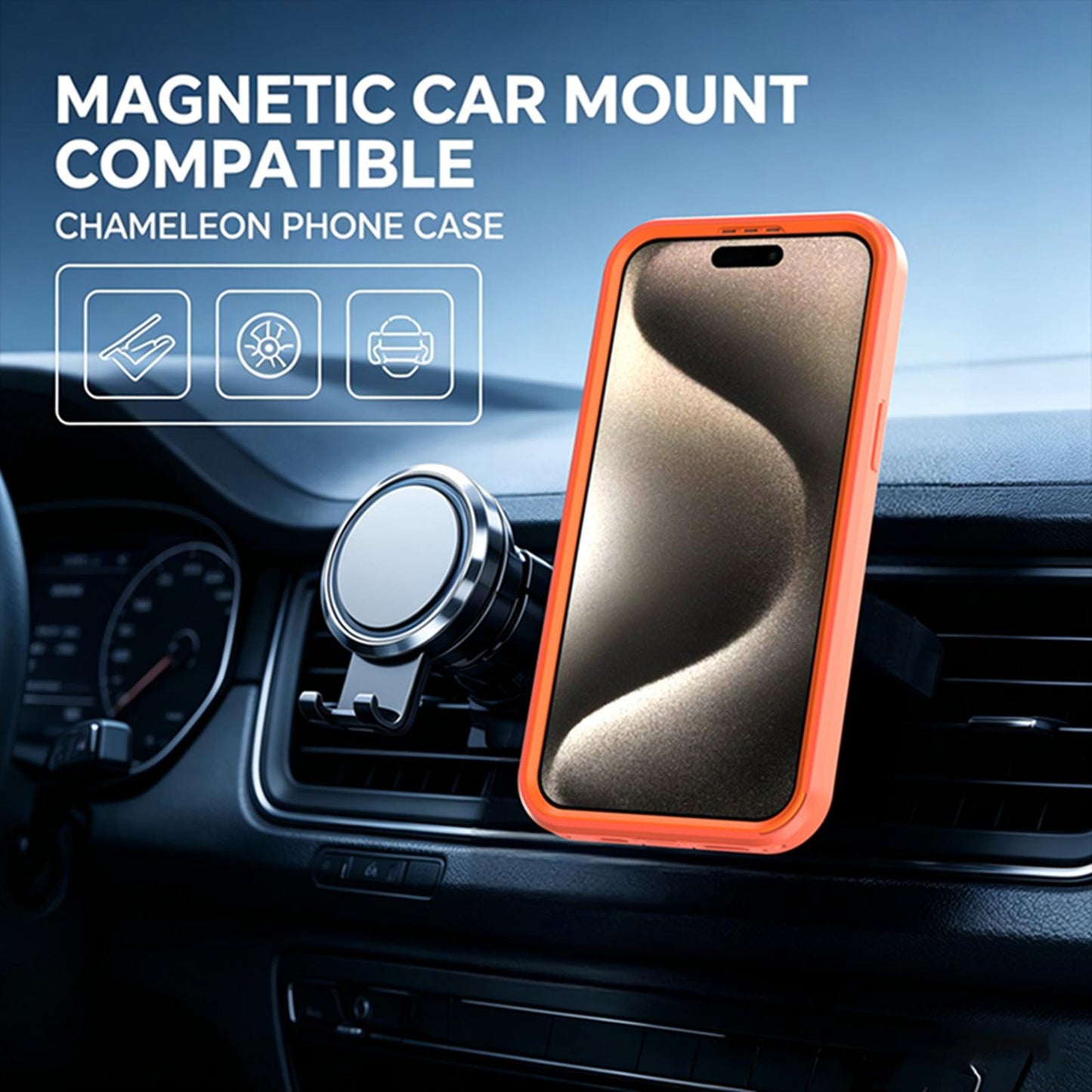 For iPhone 15 Pro Max Silicone Magnetic Anti-drop Protective Phone Case with 360 Rotating Holder(Orange)