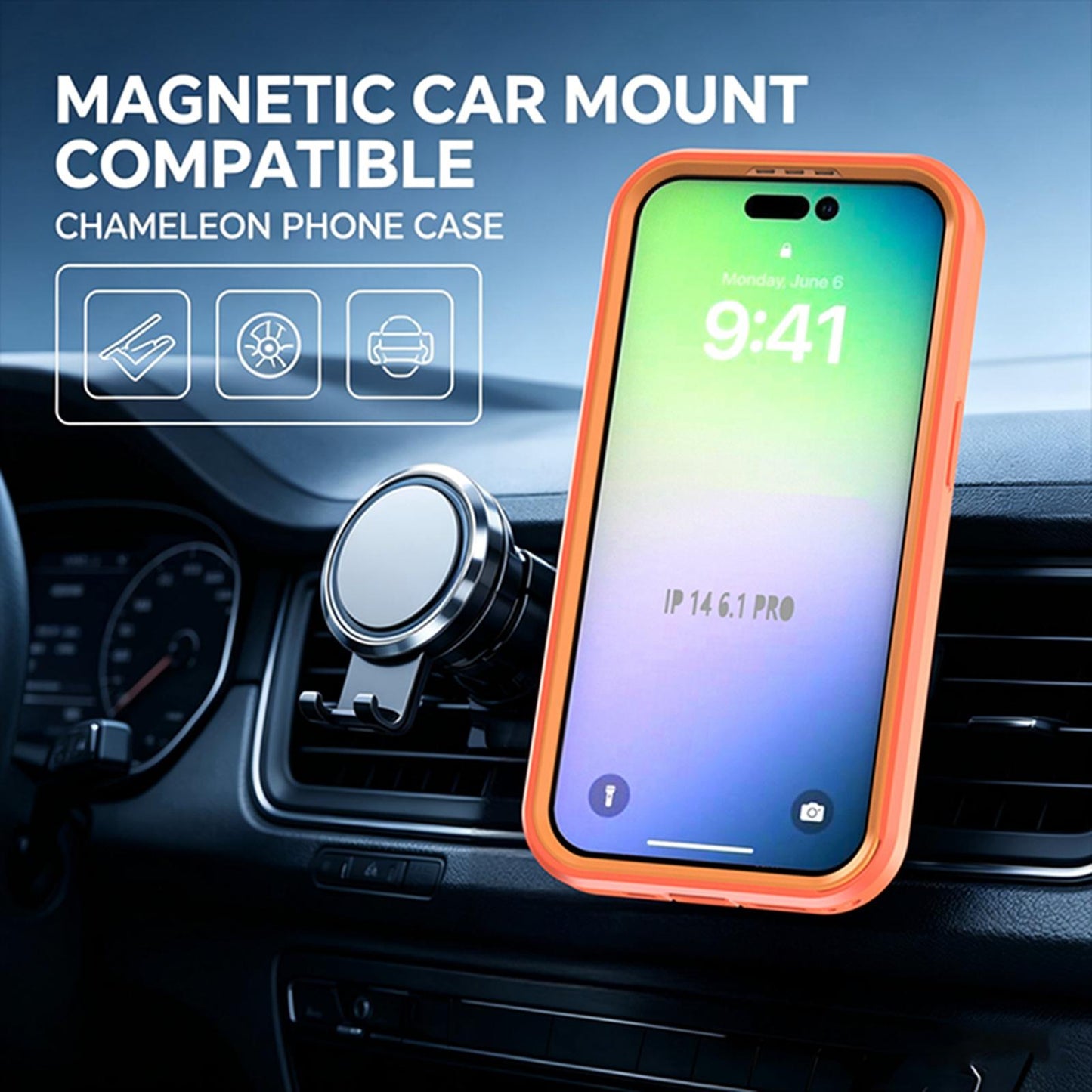 For iPhone 14 Pro Silicone Magnetic Anti-drop Protective Phone Case with 360 Rotating Holder(Orange)