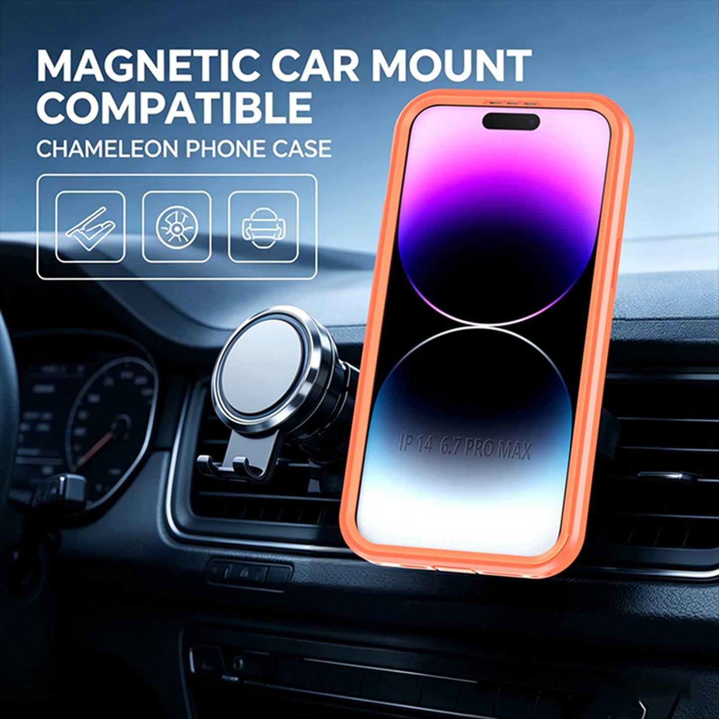 For iPhone 14 Pro Max Silicone Magnetic Anti-drop Protective Phone Case with 360 Rotating Holder(Orange)