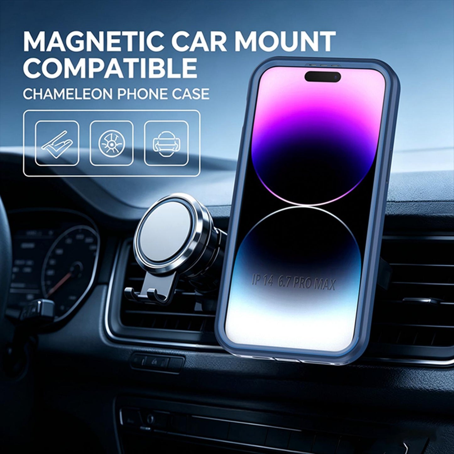 For iPhone 14 Pro Max Silicone Magnetic Anti-drop Protective Phone Case with 360 Rotating Holder(Blue)