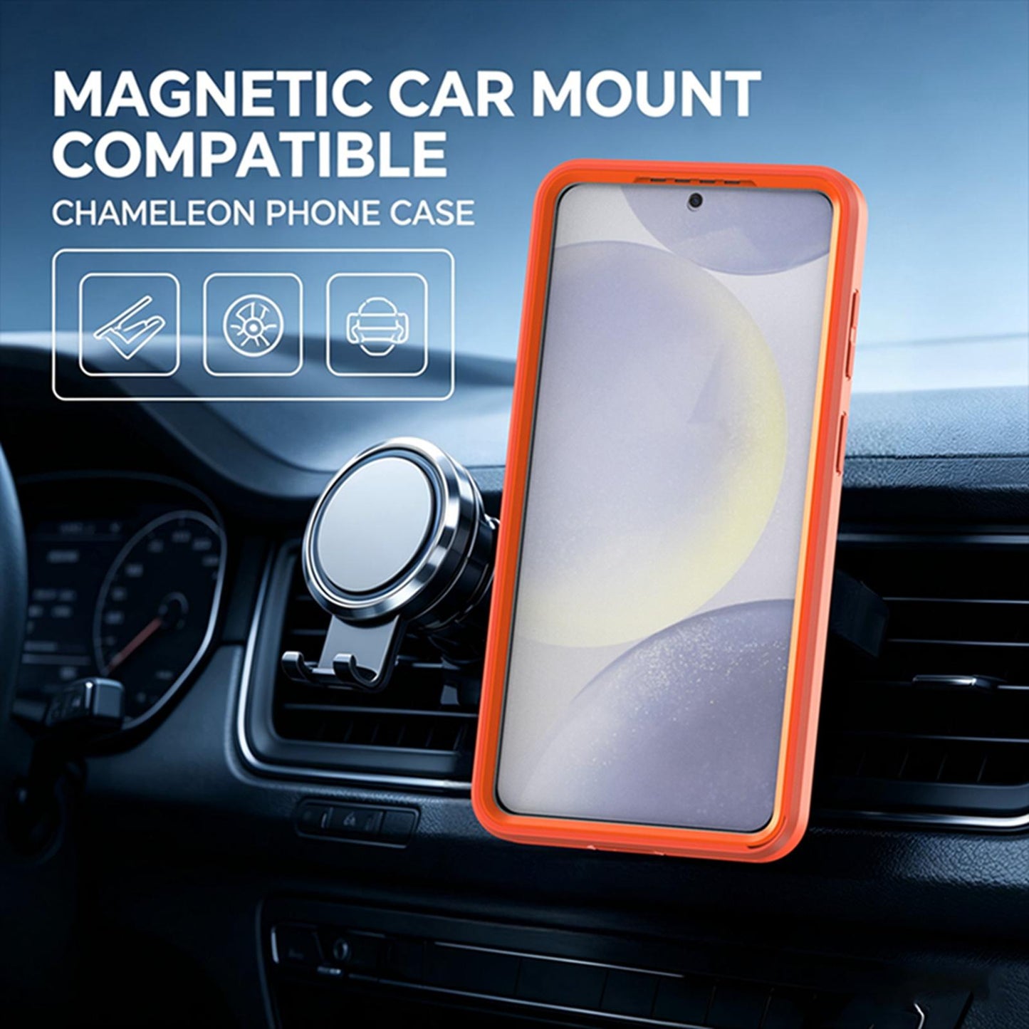 For Galaxy S26 5G Silicone Magnetic Anti-drop Protective Phone Case with 360 Rotating Holder(Orange)