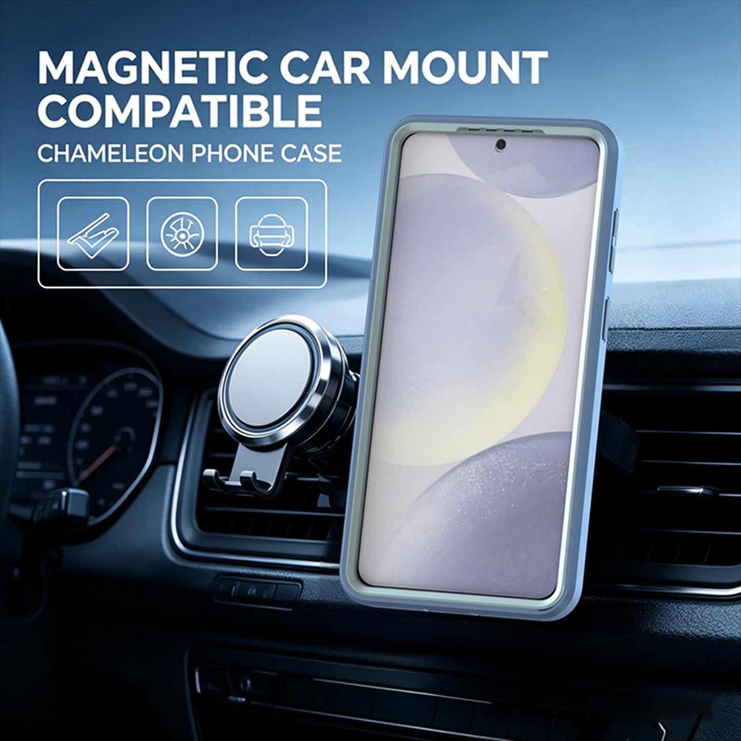 For Galaxy S26 5G Silicone Magnetic Anti-drop Protective Phone Case with 360 Rotating Holder(Light Blue)