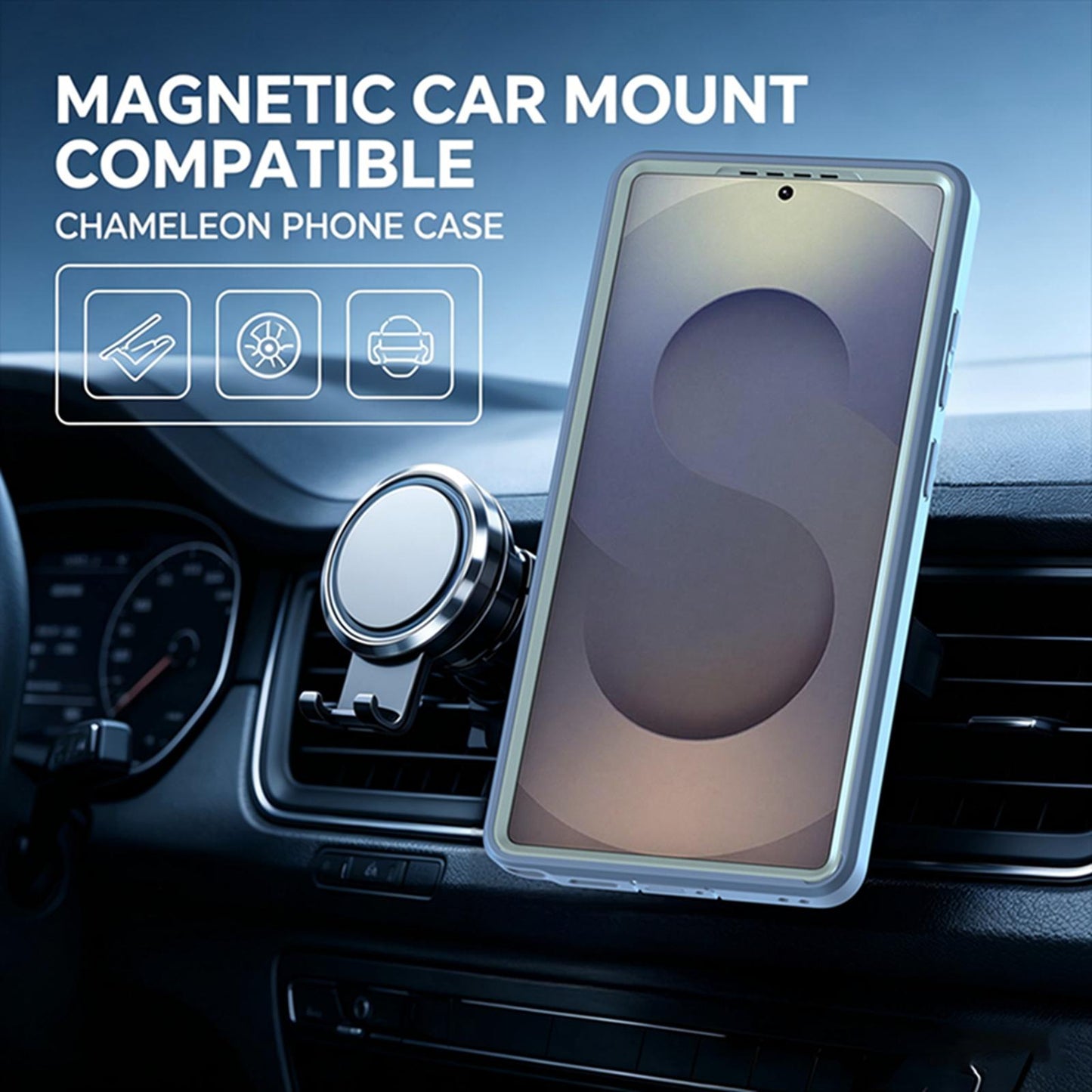 For Galaxy S25 Ultra 5G Silicone Magnetic Anti-drop Protective Phone Case with 360 Rotating Holder(Light Blue)