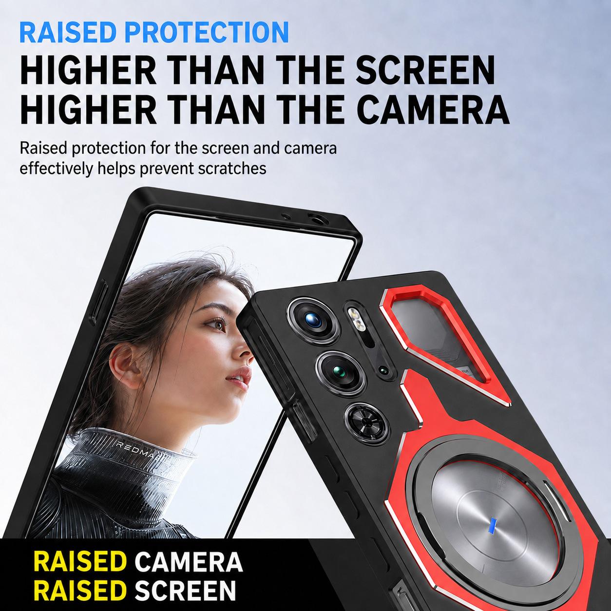 For ZTE nubia RedMagic 9 Pro / 9S Pro Mecha Style Magnetic Rotating Holder TPU Metal Phone Case(White Blue)