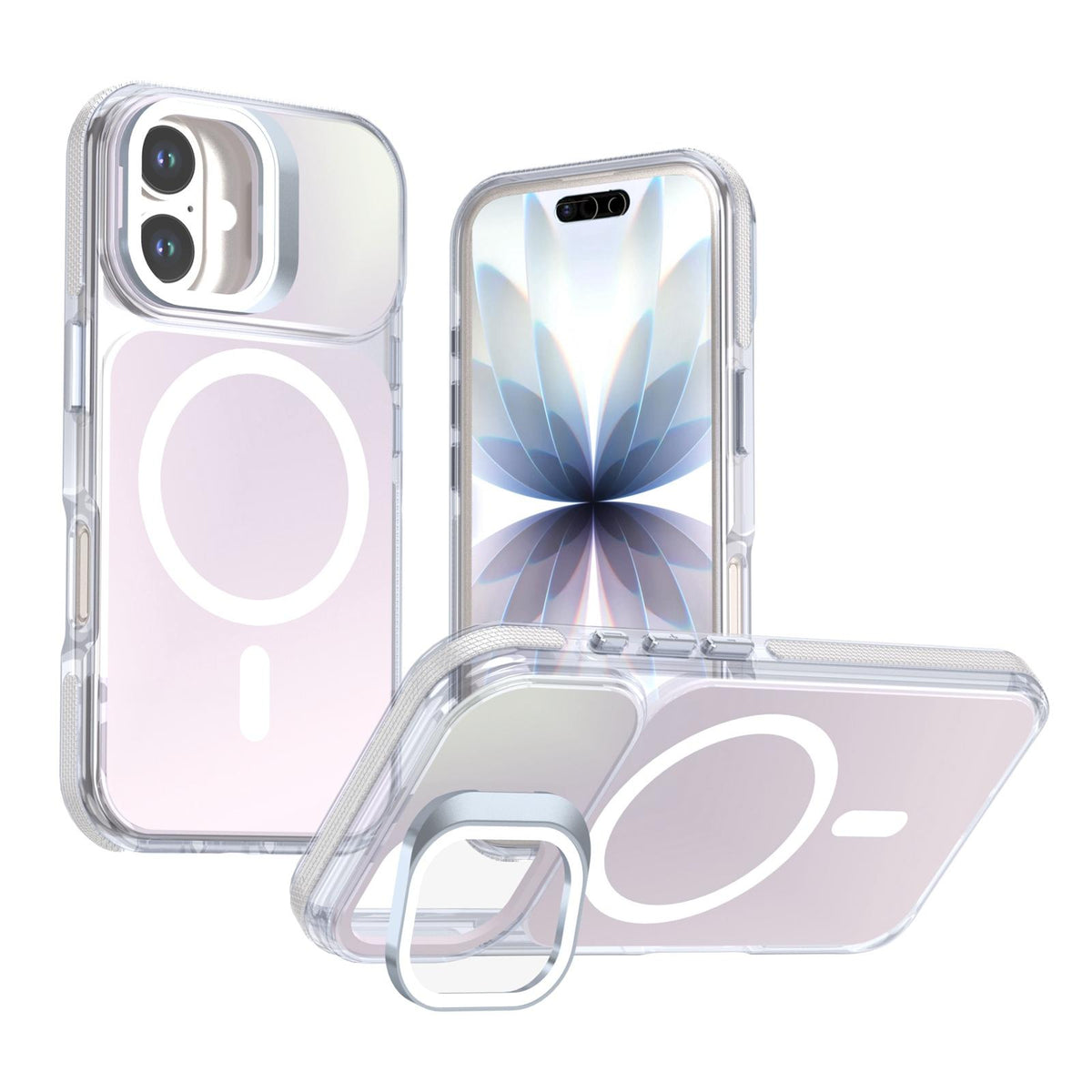 For iPhone 16 Chameleon Gen2 Lens Cover Kickstand Magnetic Phone Case - White - EDA010044504A