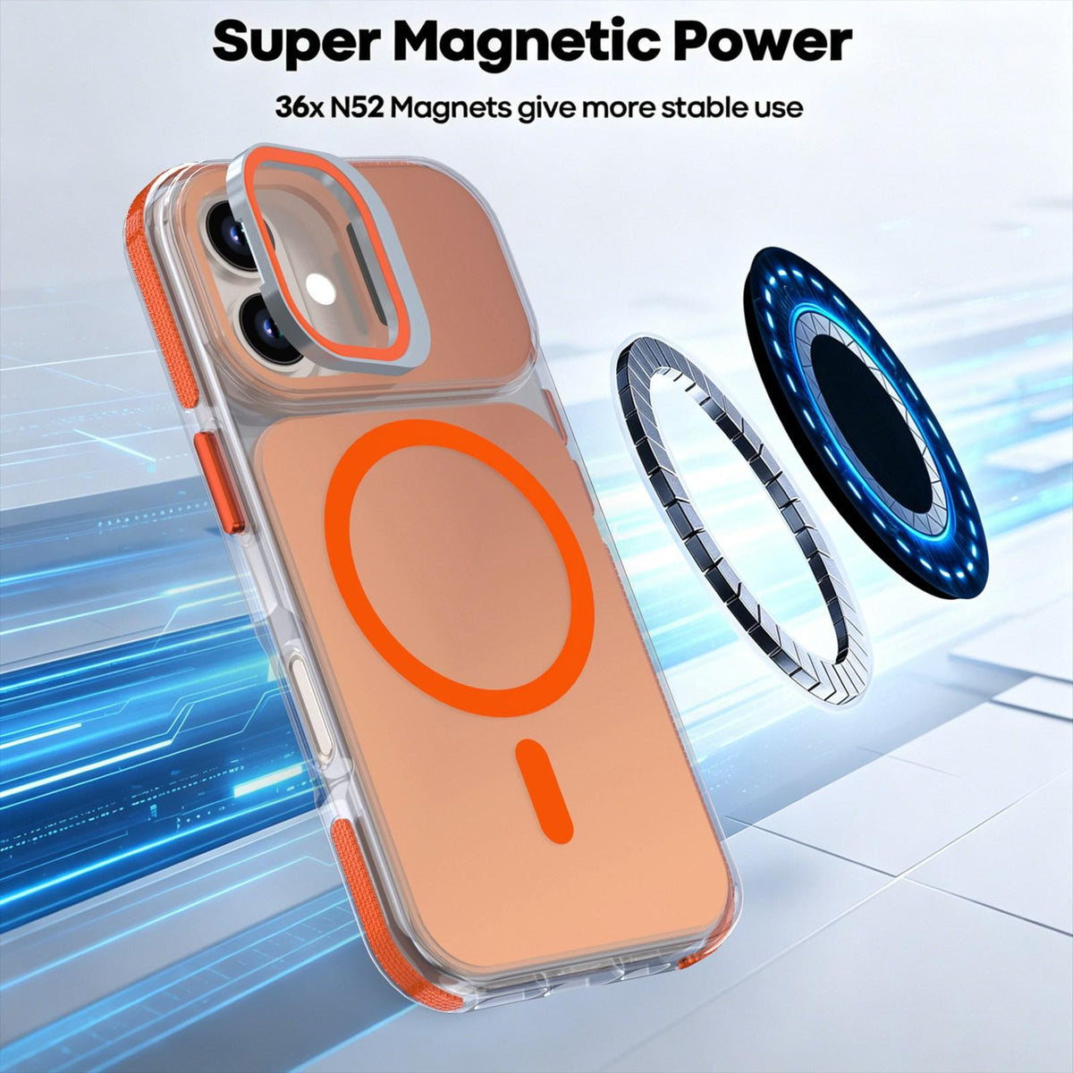 For iPhone 16 Chameleon Gen2 Lens Cover Kickstand Magnetic Phone Case - Orange - EDA010044504B