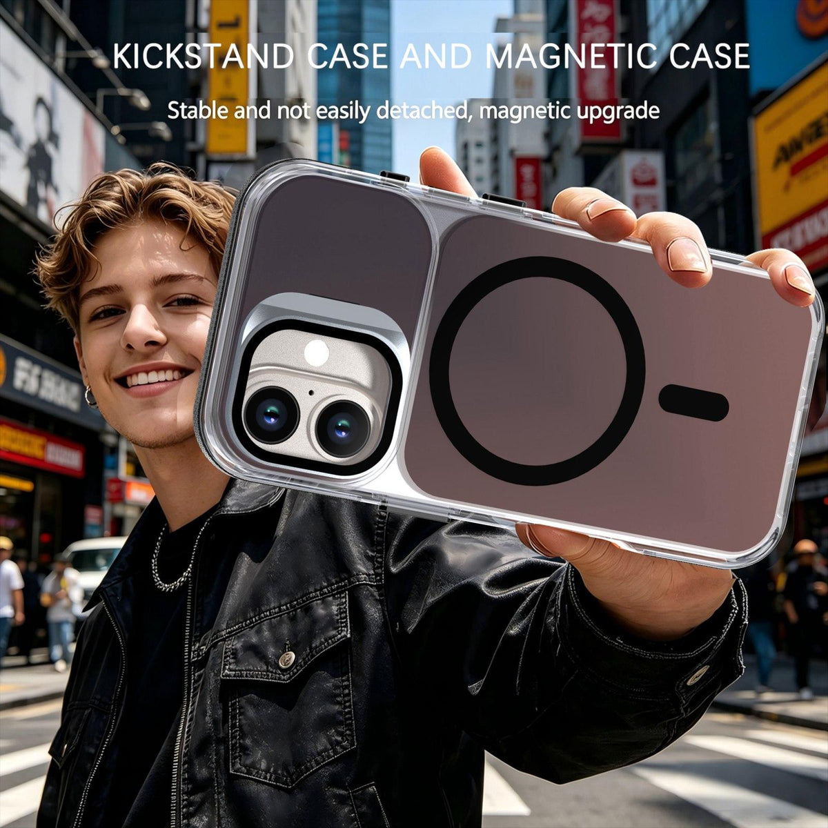 For iPhone 16 Chameleon Gen2 Lens Cover Kickstand Magnetic Phone Case - Black - EDA010044504C