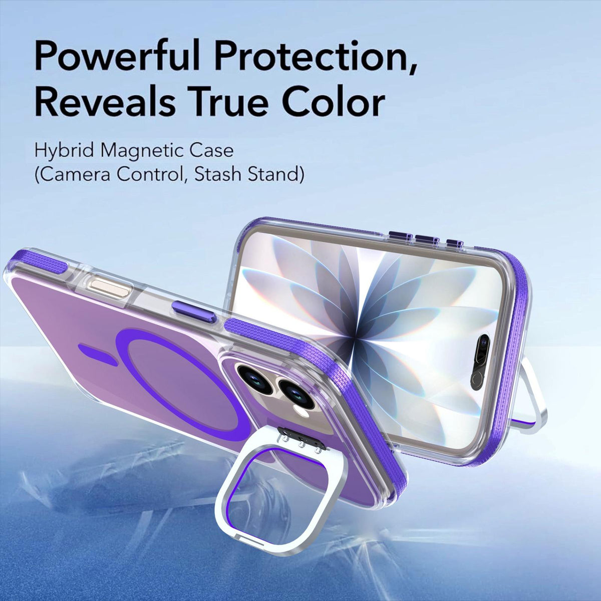 For iPhone 16 Chameleon Gen2 Lens Cover Kickstand Magnetic Phone Case - Purple - EDA010044504D