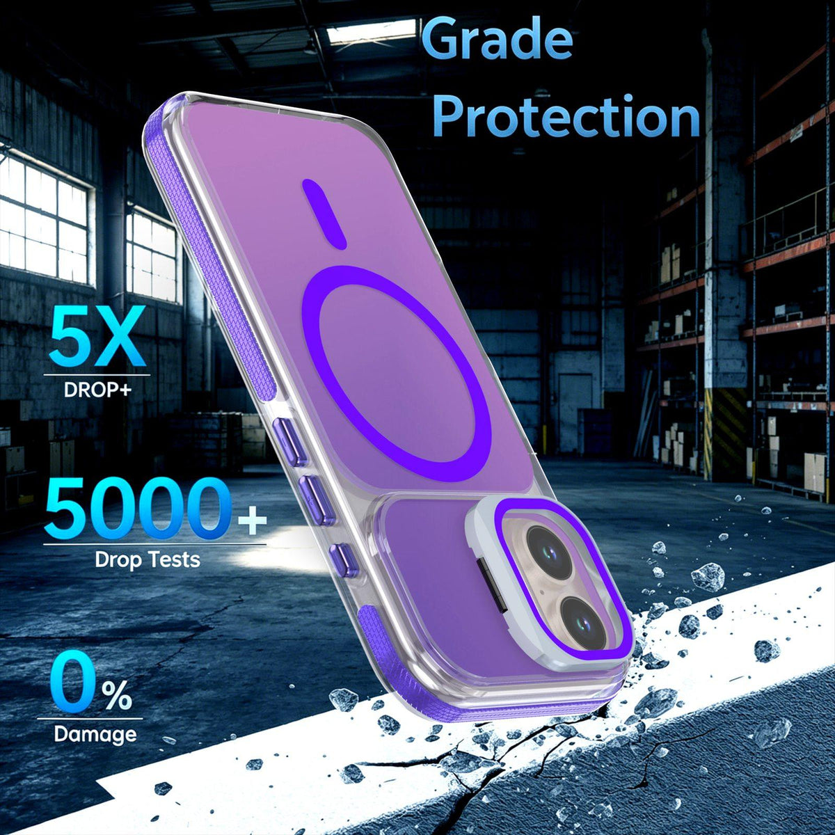 For iPhone 16 Chameleon Gen2 Lens Cover Kickstand Magnetic Phone Case - Purple - EDA010044504D