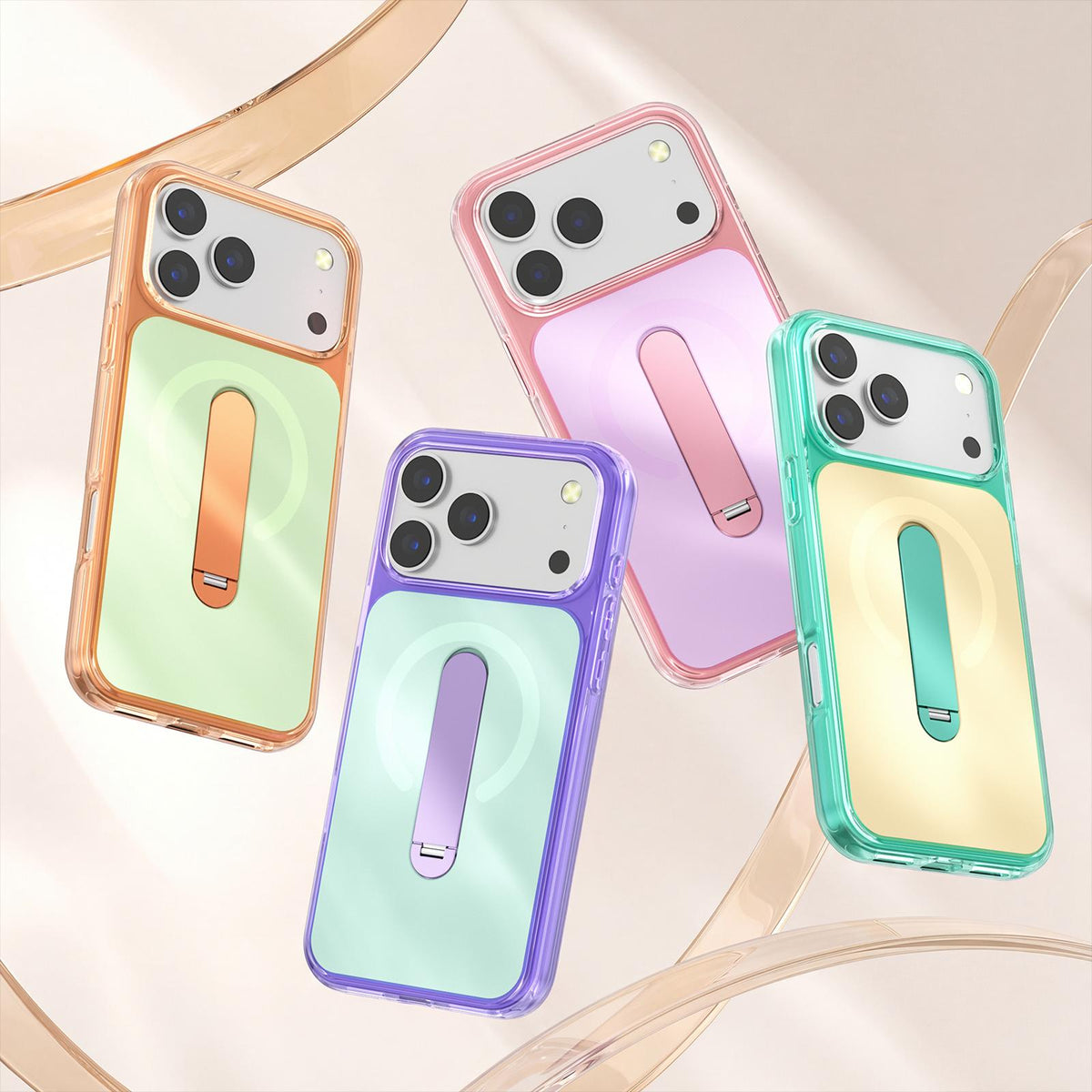 For iPhone 18 Pro Max Generation Color Block Silicone Magnetic Phone Case with 360 Degrees Holder - White - EDA010064702A