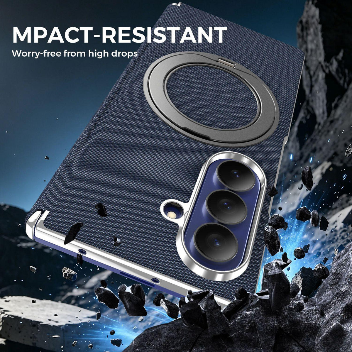 For Galaxy Z Fold5 5G KASHI Electroplated Dual-Hinge 360 Rotation Magnetic Holder Phone Case - Royal Blue - EDA010078405B