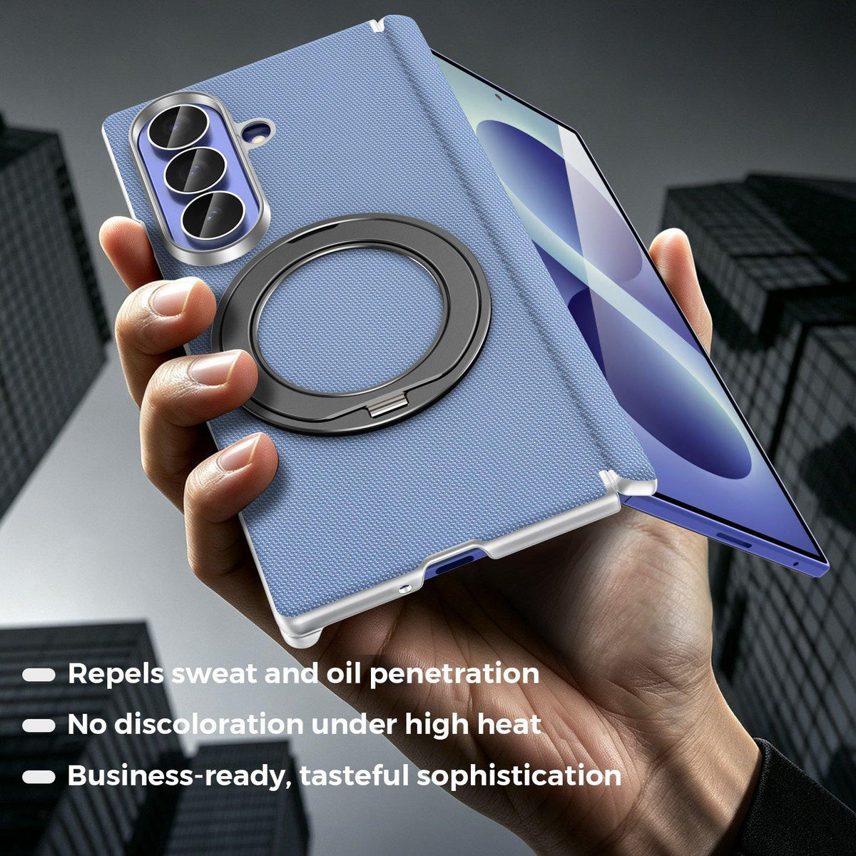 For Galaxy Z Fold5 5G KASHI Electroplated Dual-Hinge 360 Rotation Magnetic Holder Phone Case - Sierra Blue - EDA010078405F