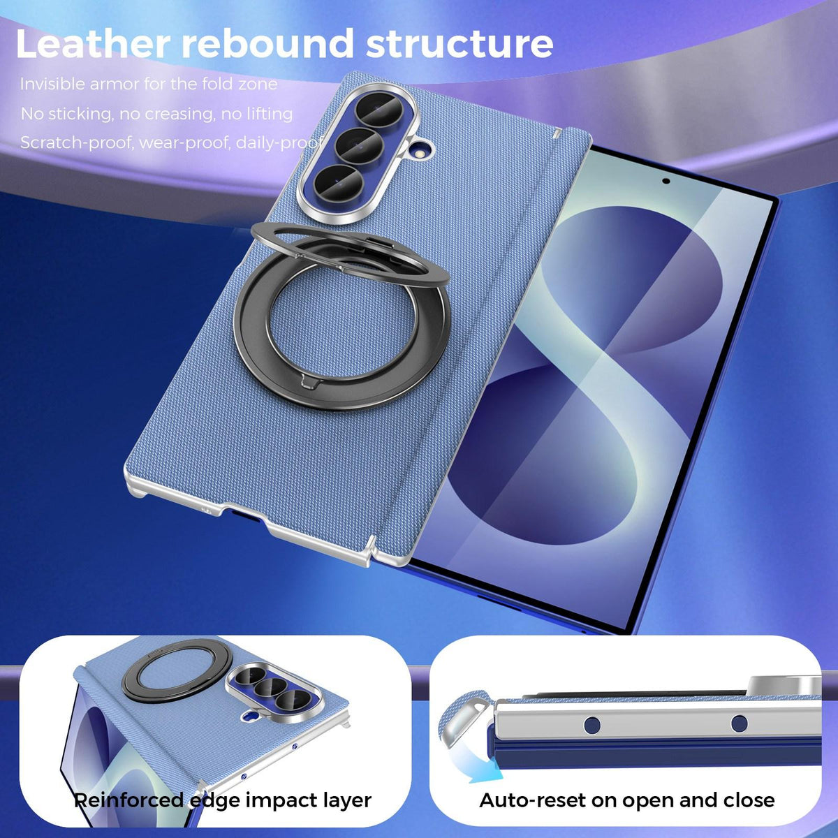 For Galaxy Z Fold5 5G KASHI Electroplated Dual-Hinge 360 Rotation Magnetic Holder Phone Case - Sierra Blue - EDA010078405F