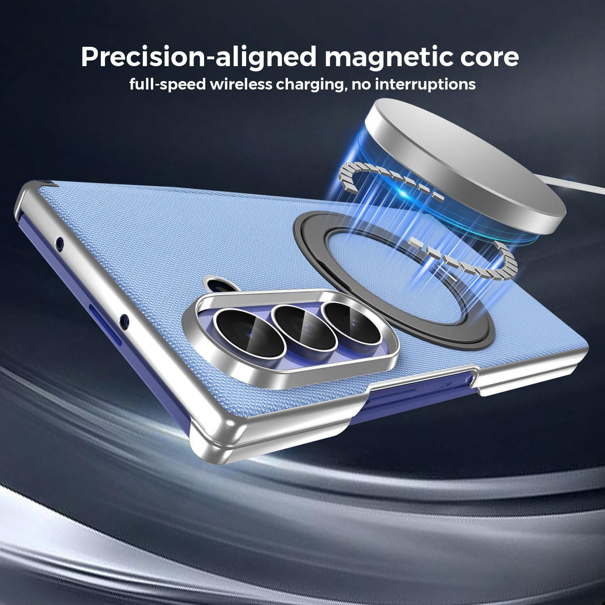 For Galaxy Z Fold5 5G KASHI Electroplated Dual-Hinge 360 Rotation Magnetic Holder Phone Case - Sierra Blue - EDA010078405F