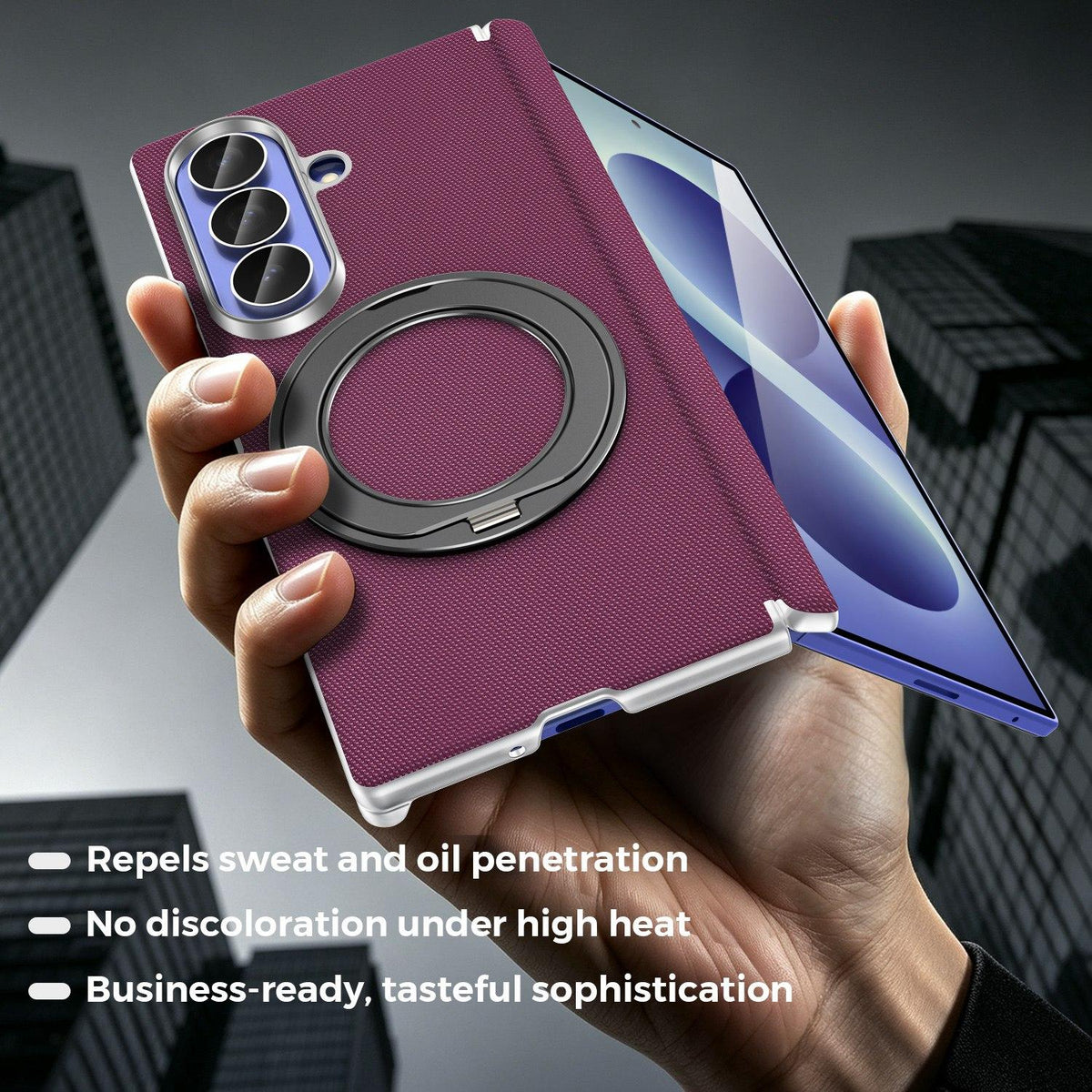 For Galaxy Z Fold5 5G KASHI Electroplated Dual-Hinge 360 Rotation Magnetic Holder Phone Case - Cherry Red - EDA010078405G