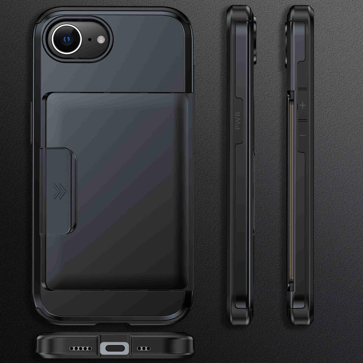 For iPhone 17e / 16e Sliding Card Slot PC Hybrid TPU Phone Case - Black - EDA010102003A