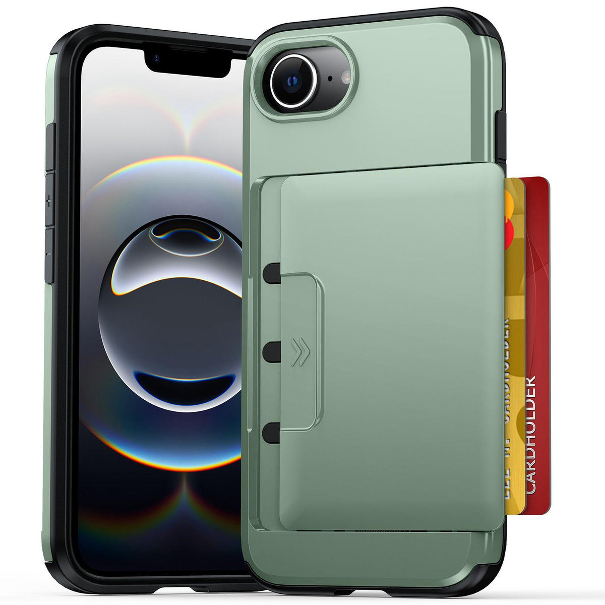 For iPhone 17e / 16e Sliding Card Slot PC Hybrid TPU Phone Case - Army Green - EDA010102003E
