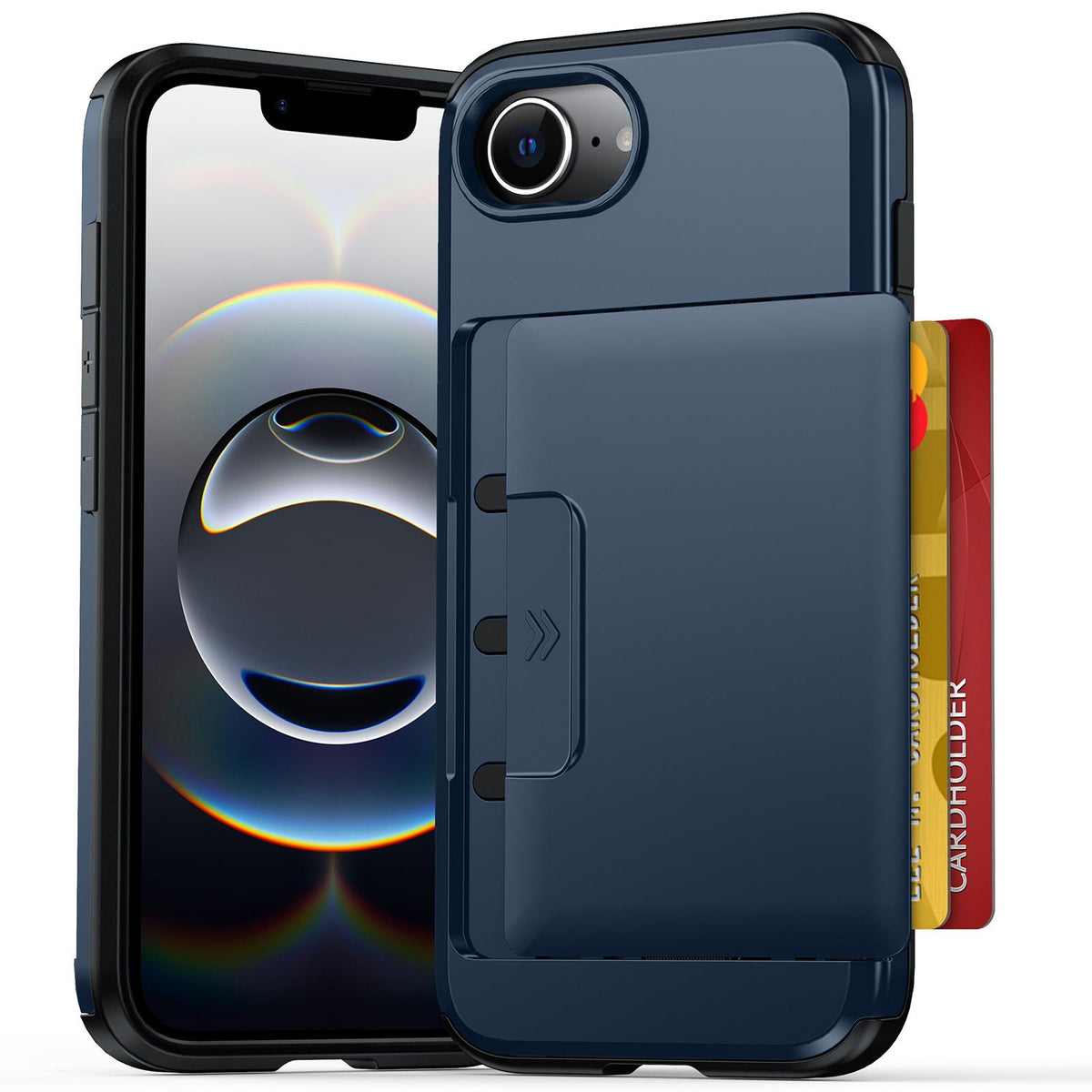 For iPhone 17e / 16e Sliding Card Slot PC Hybrid TPU Phone Case - Dark Blue - EDA010102003F
