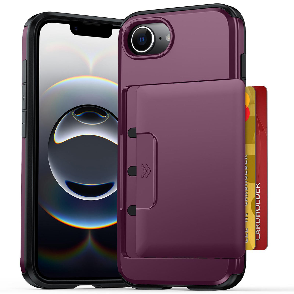 For iPhone 17e / 16e Sliding Card Slot PC Hybrid TPU Phone Case - Cherry Red - EDA010102003G