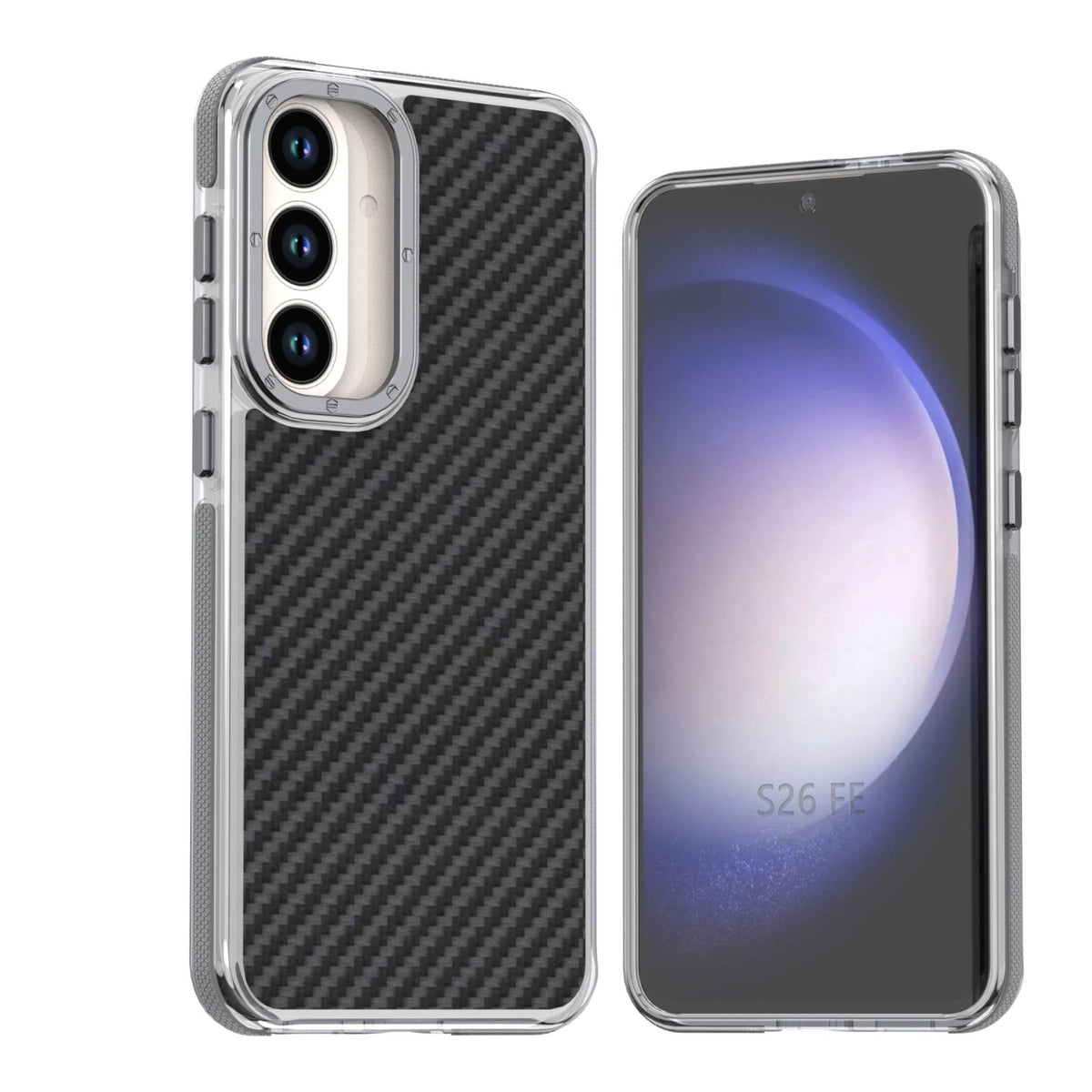 For Galaxy S26 FE 5G Dual-Color Carbon Fiber Texture Acrylic Hybrid TPU Phone Case - Gray - EDA010106601C