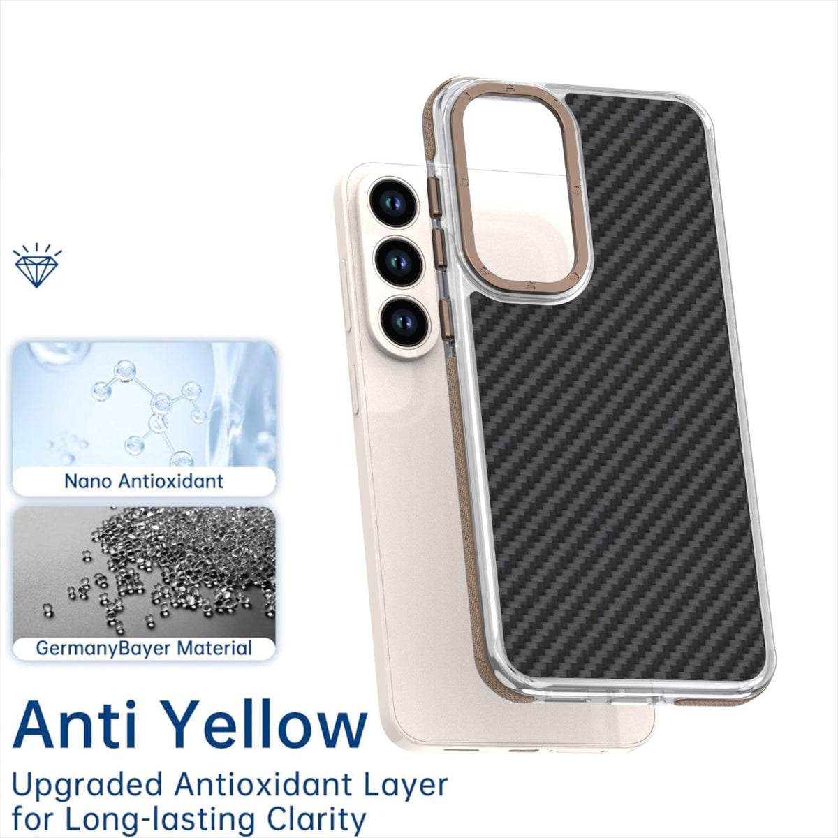 For Galaxy S26 FE 5G Dual-Color Carbon Fiber Texture Acrylic Hybrid TPU Phone Case - Gold - EDA010106601D