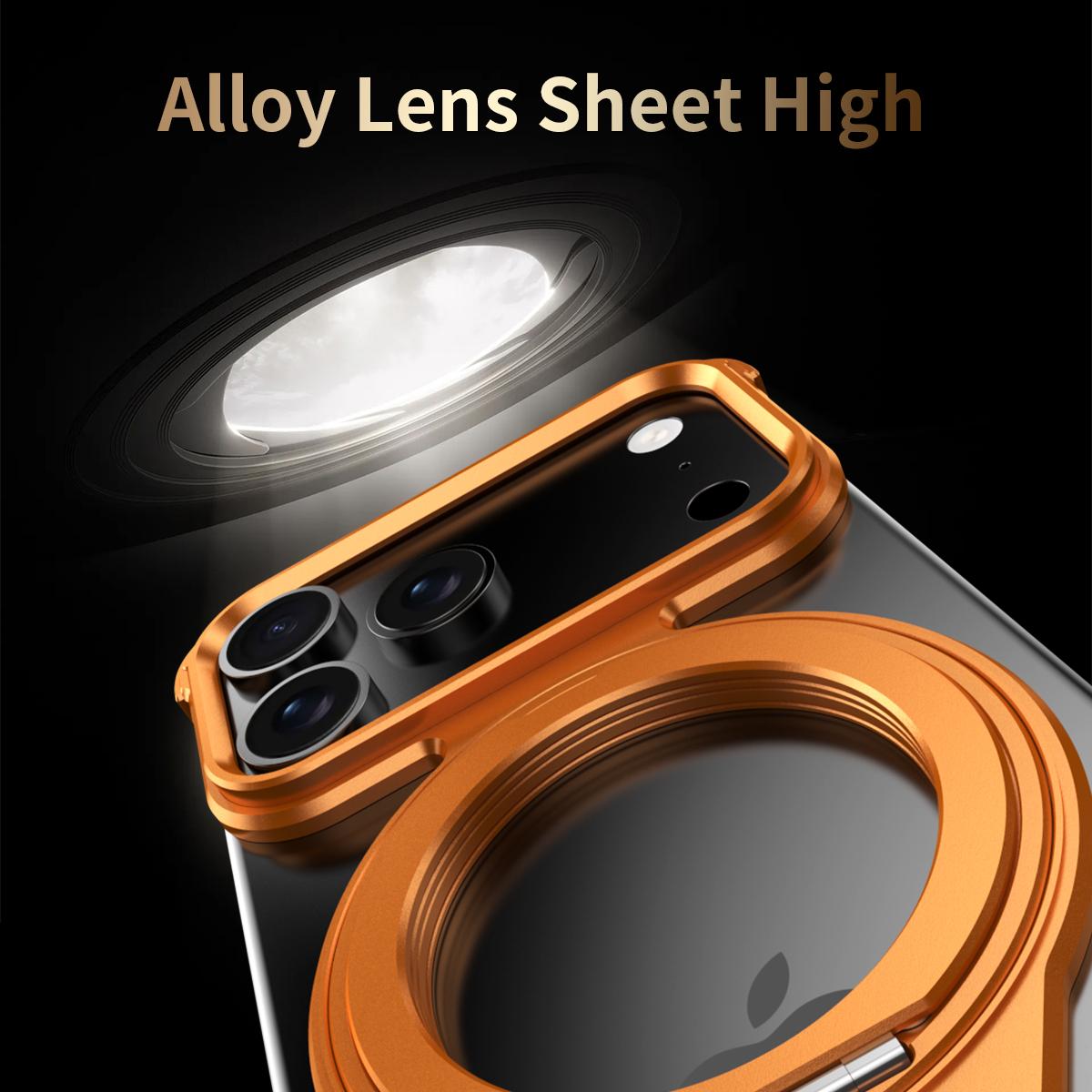 For iPhone 18 Pro Max / 17 Pro Max Borderless 360 Degree Holder Metal Phone Case - Orange - EDA010121501A