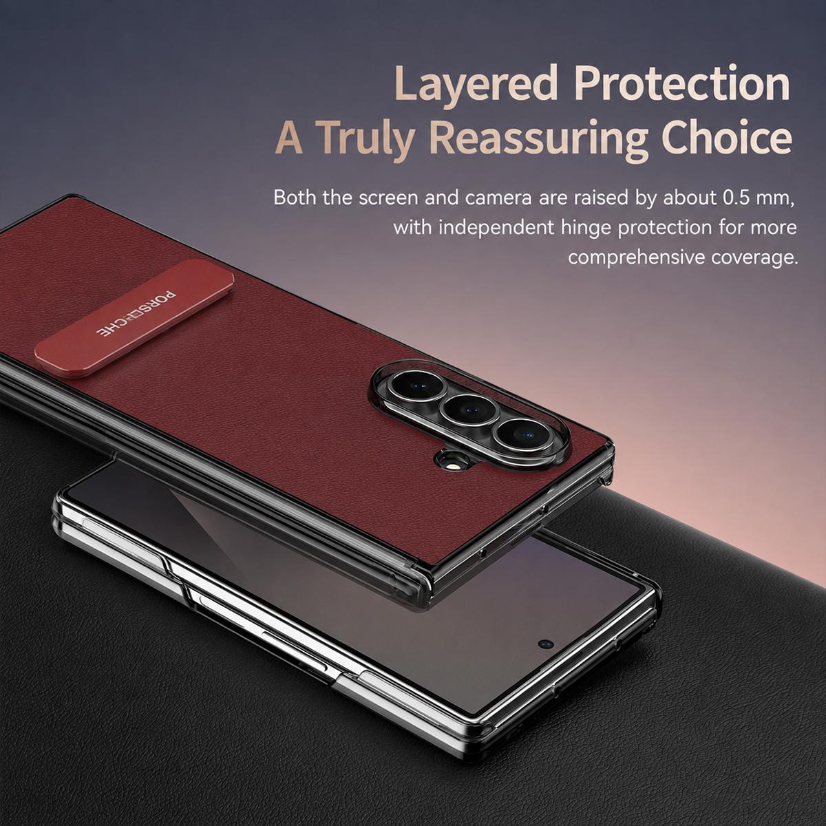 For Galaxy Z Fold5 Vegan Leather Dual-Hinge 270 Rotation Metal Holder Phone Case - Obsidian Black - EDA010131605A