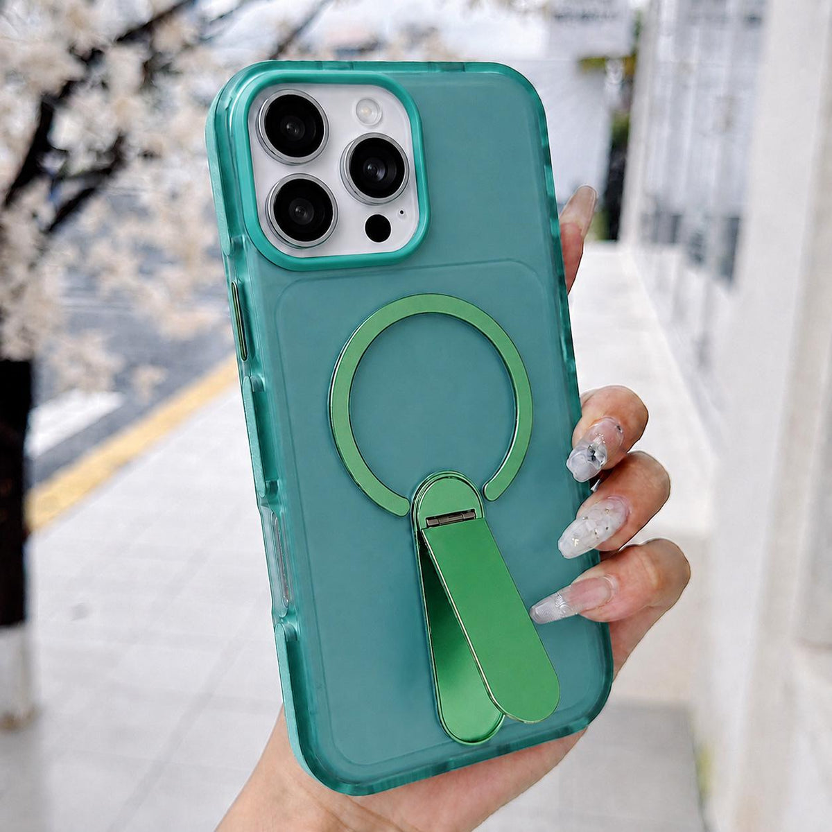 For iPhone 16 Pro Max Color-Block Rotation Bar Holder Magnetic Phone Case with Lens Film - Green - EDA010131905D
