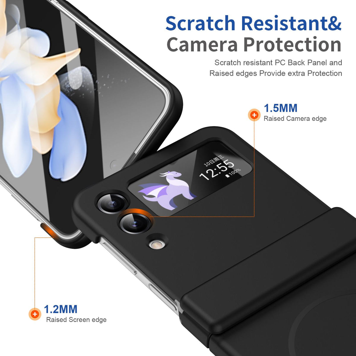 For Galaxy Z Flip4 Full Cover HD Integrated Magnetic Hinge Folding Phone Case - Black - EDA010134111A