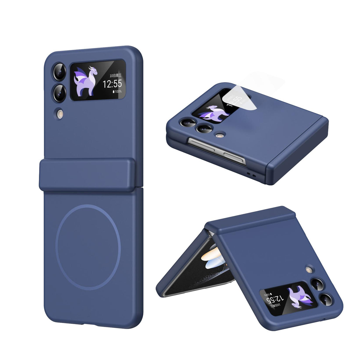 For Galaxy Z Flip4 Full Cover HD Integrated Magnetic Hinge Folding Phone Case - Blue - EDA010134111B