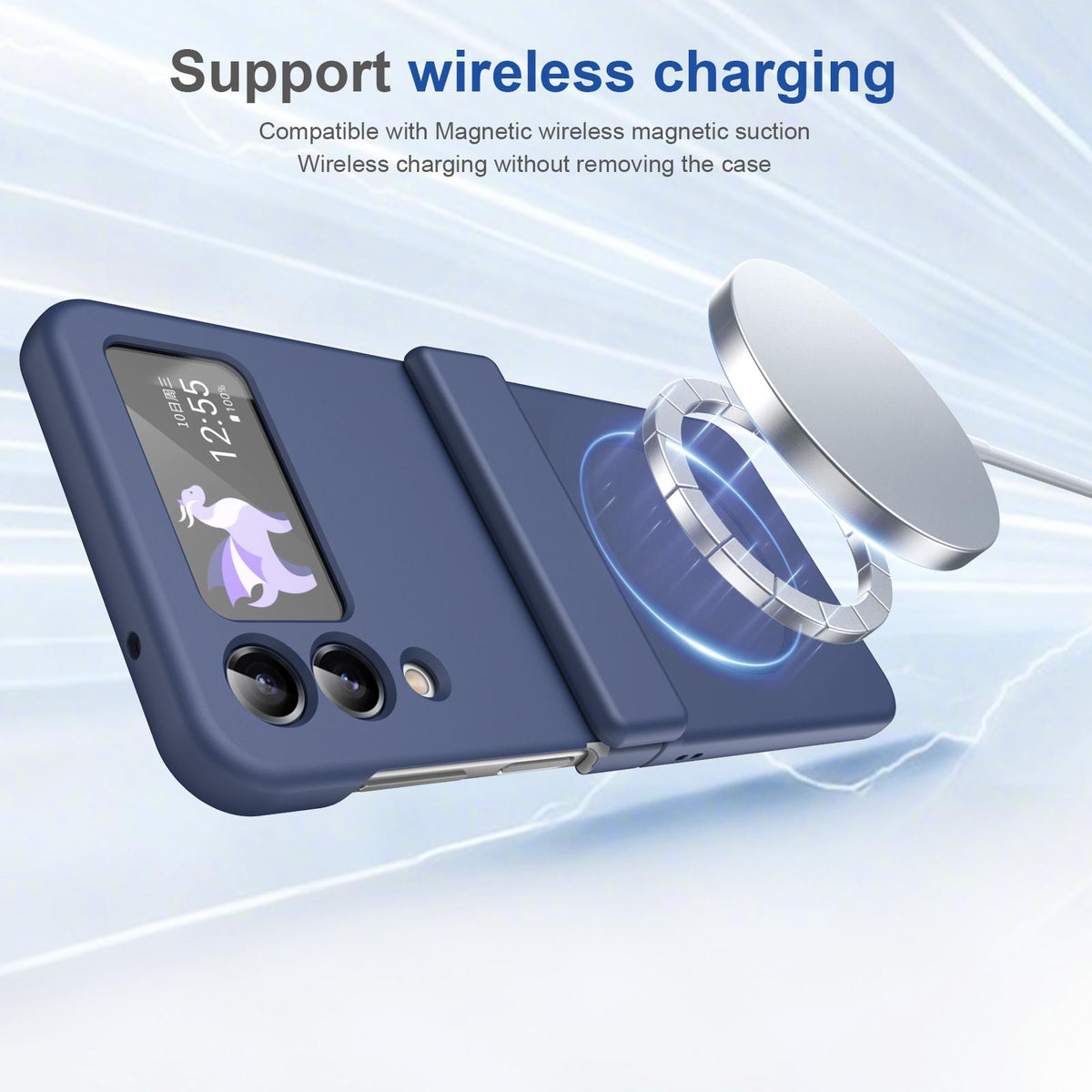 For Galaxy Z Flip4 Full Cover HD Integrated Magnetic Hinge Folding Phone Case - Blue - EDA010134111B
