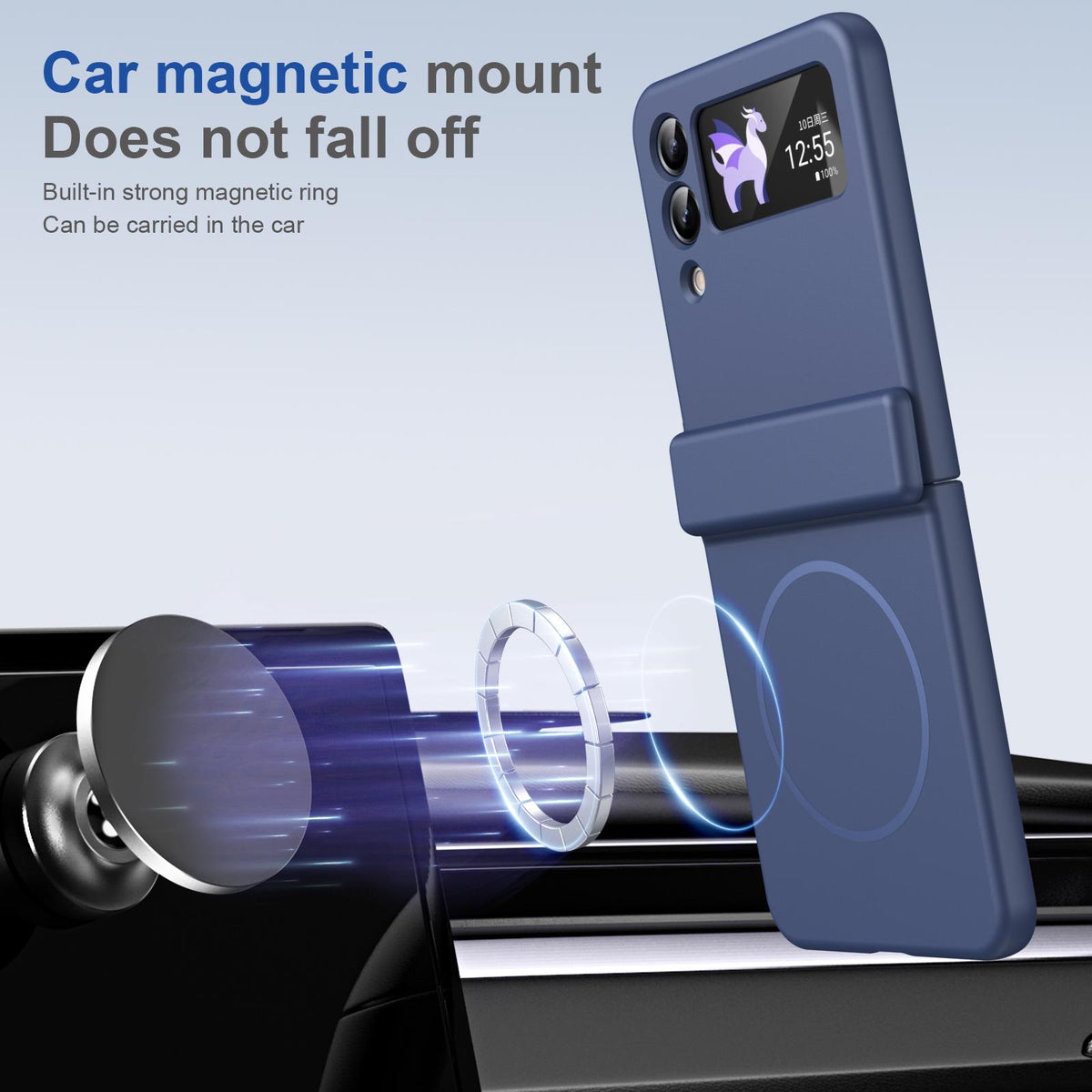 For Galaxy Z Flip4 Full Cover HD Integrated Magnetic Hinge Folding Phone Case - Blue - EDA010134111B