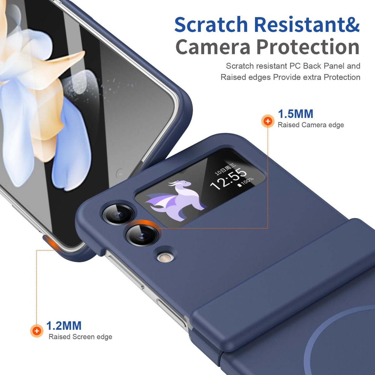 For Galaxy Z Flip4 Full Cover HD Integrated Magnetic Hinge Folding Phone Case - Blue - EDA010134111B