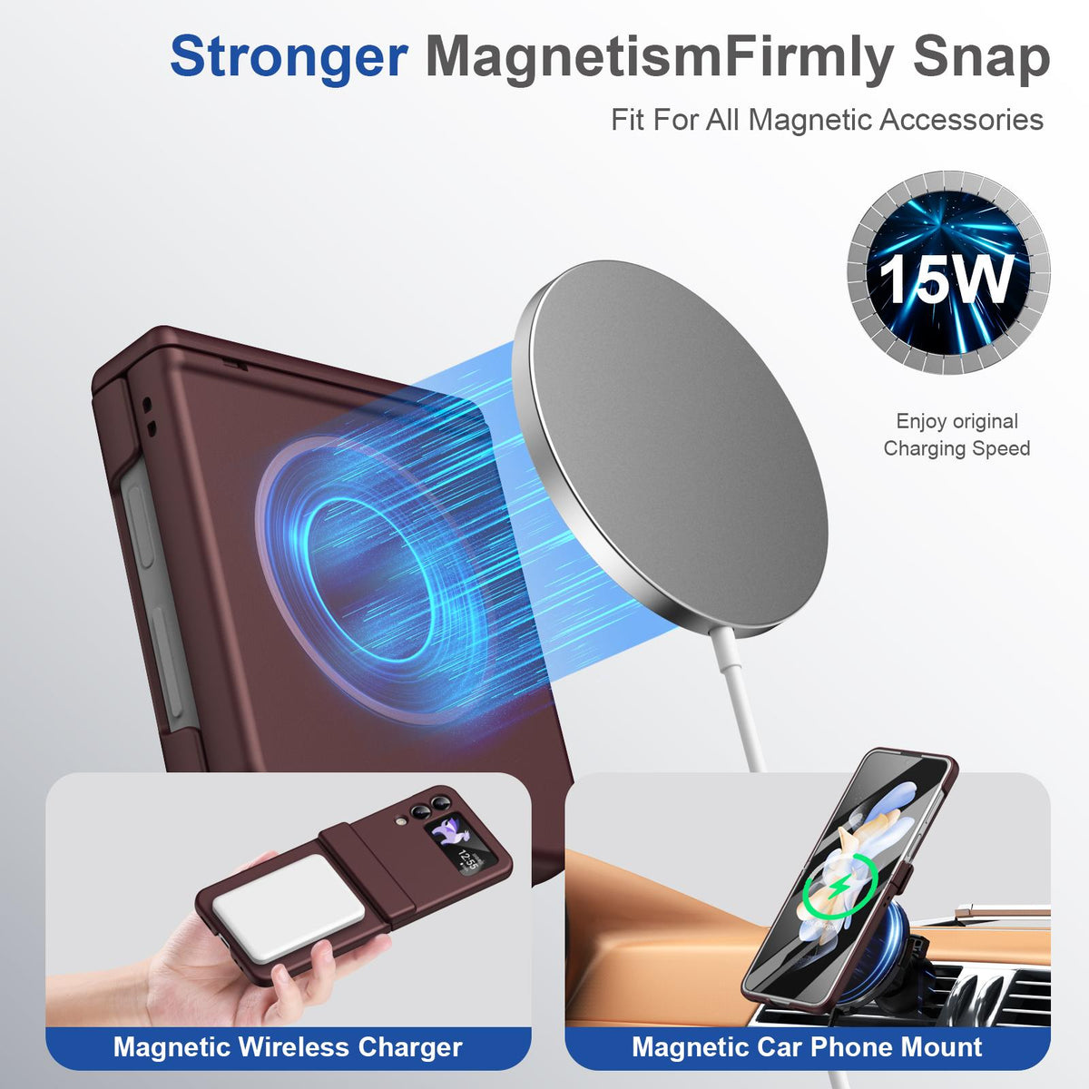 For Galaxy Z Flip4 Full Cover HD Integrated Magnetic Hinge Folding Phone Case - Burgundy - EDA010134111C