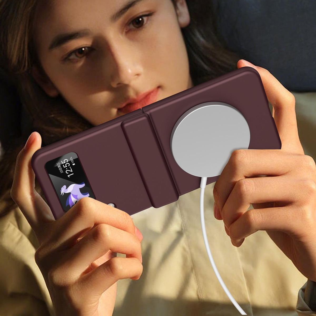 For Galaxy Z Flip4 Full Cover HD Integrated Magnetic Hinge Folding Phone Case - Burgundy - EDA010134111C