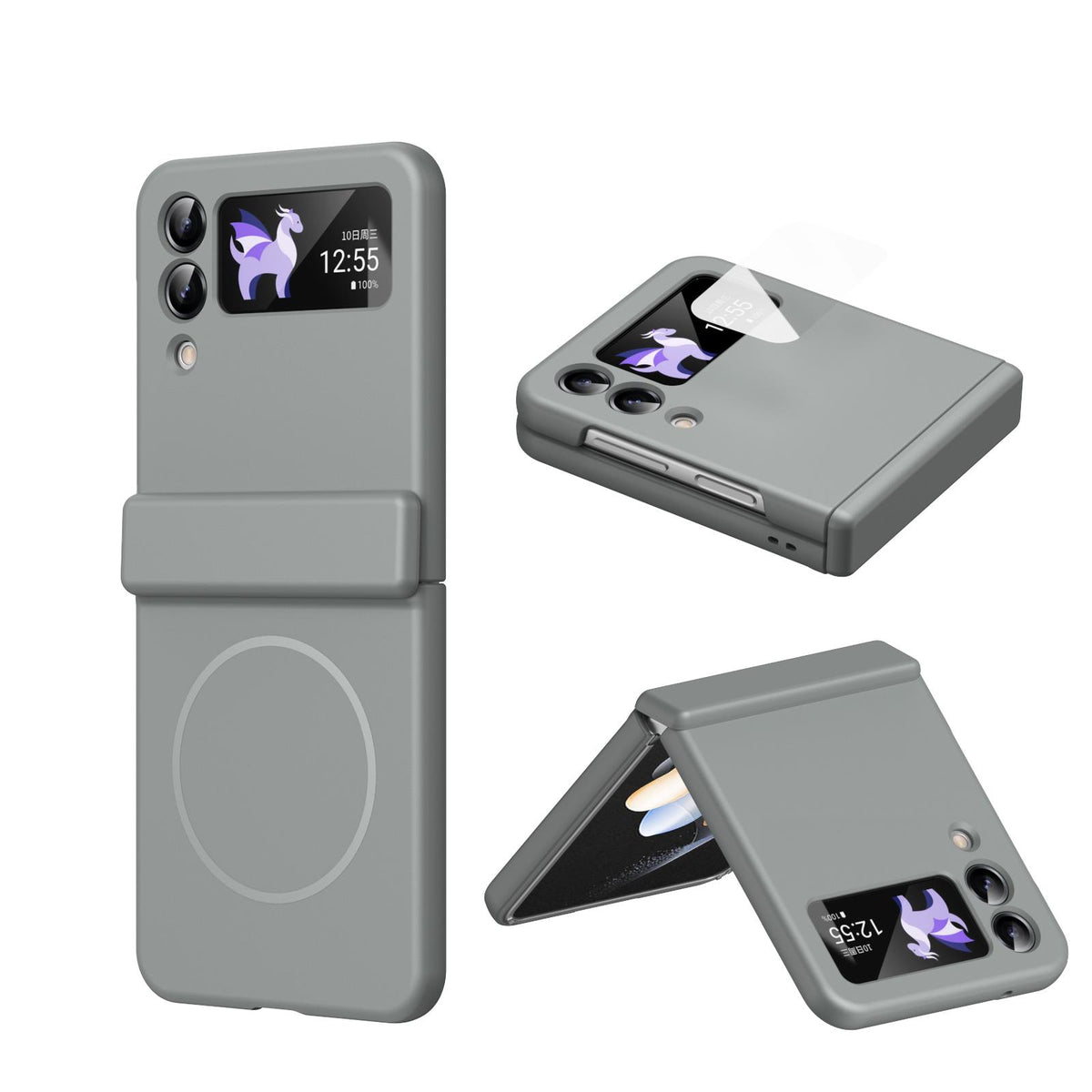 For Galaxy Z Flip4 Full Cover HD Integrated Magnetic Hinge Folding Phone Case - Grey - EDA010134111D