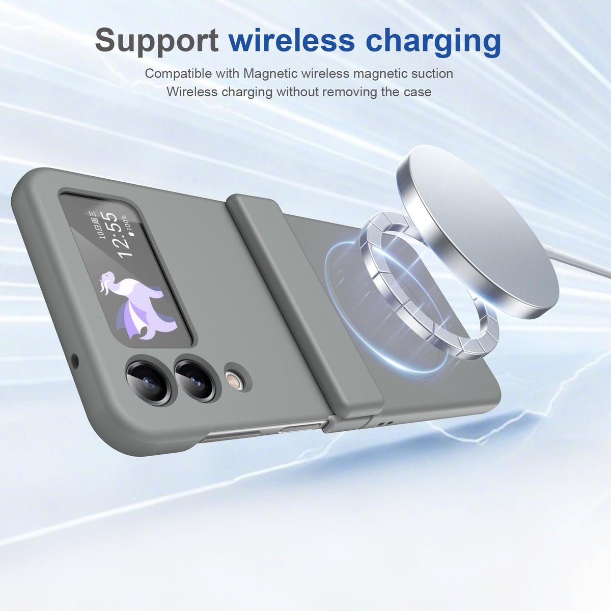 For Galaxy Z Flip4 Full Cover HD Integrated Magnetic Hinge Folding Phone Case - Grey - EDA010134111D