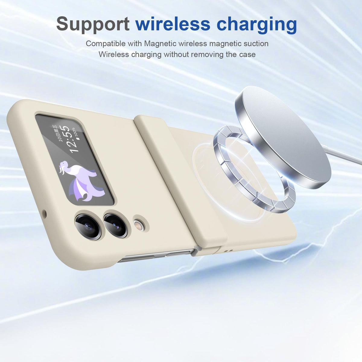 For Galaxy Z Flip4 Full Cover HD Integrated Magnetic Hinge Folding Phone Case - White - EDA010134111F