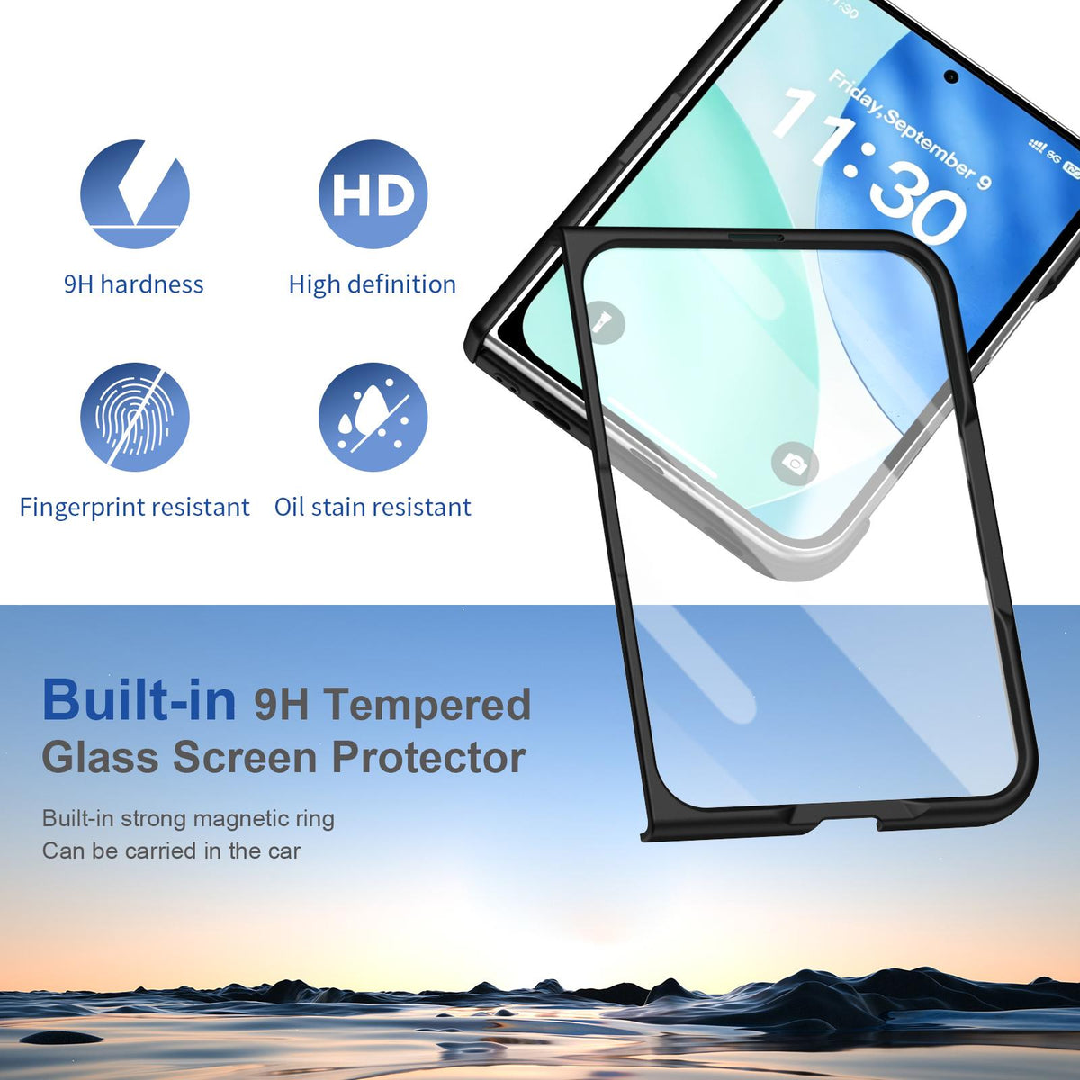 For iPhone Duo Full Cover HD Integrated Magnetic Hinge Folding Phone Case - Black - EDA010134501A