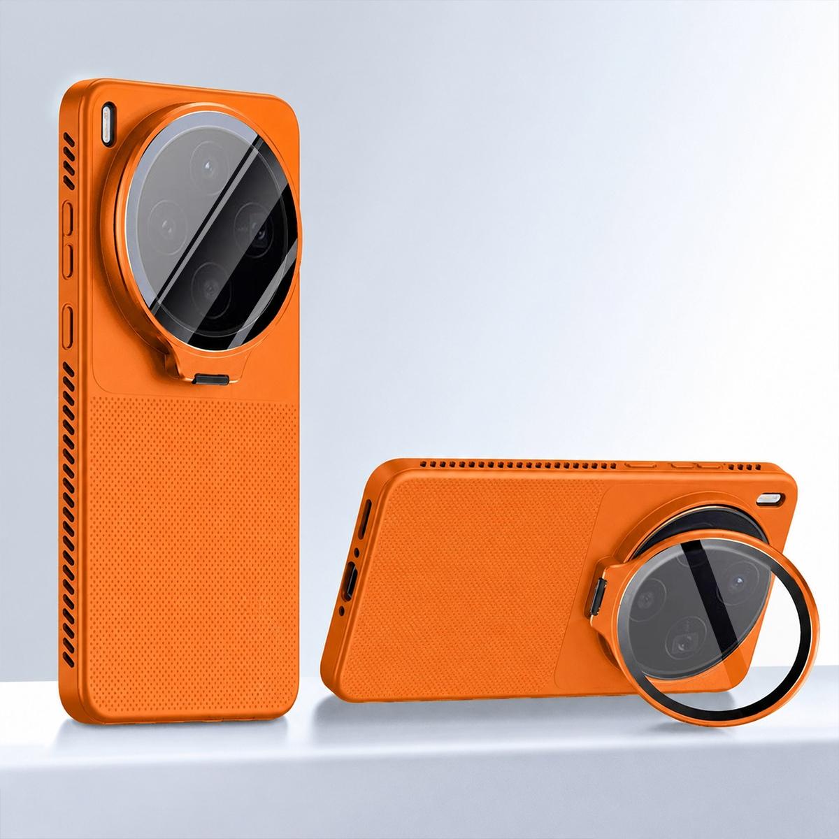 For vivo X300 Flip-Out Camera Cover Stand Honeycomb Cooling Phone Case - Orange - EDA010175604A