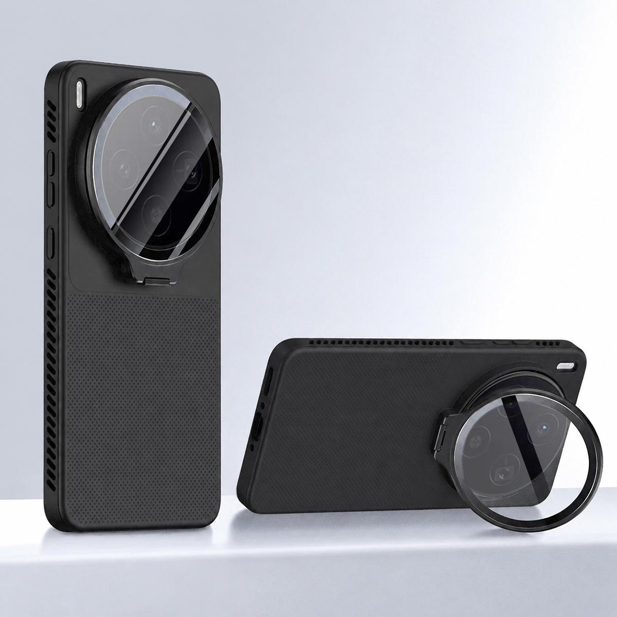 For vivo X300 Flip-Out Camera Cover Stand Honeycomb Cooling Phone Case - Black - EDA010175604C