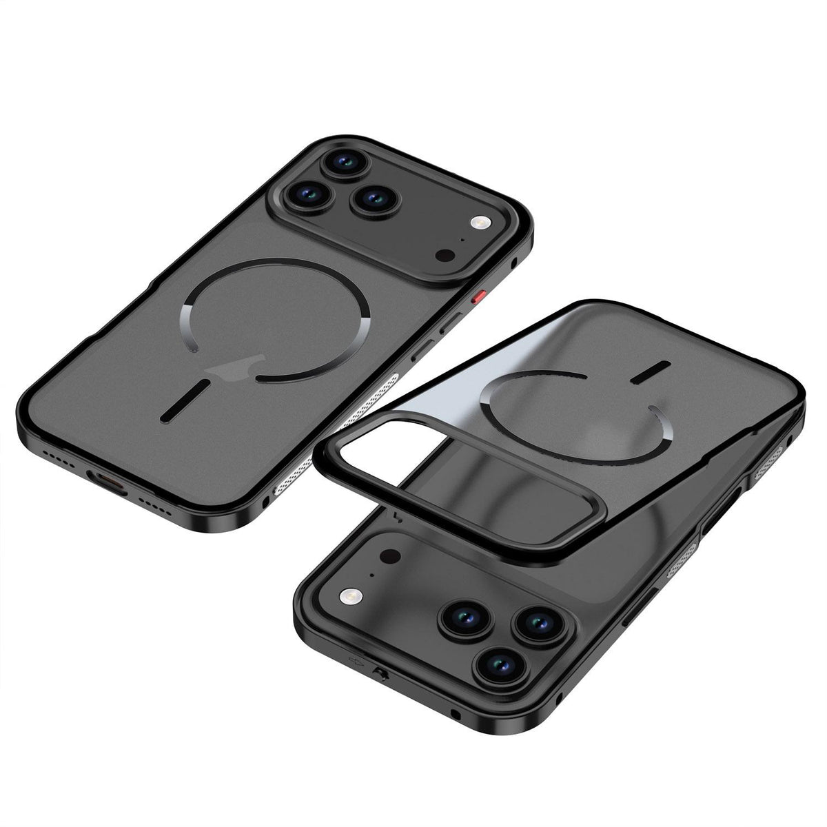 For iPhone 18 Pro Max Single-sided Snap Buckle Metal Frame Frosted MagSafe Phone Case - Black - EDA010178601B