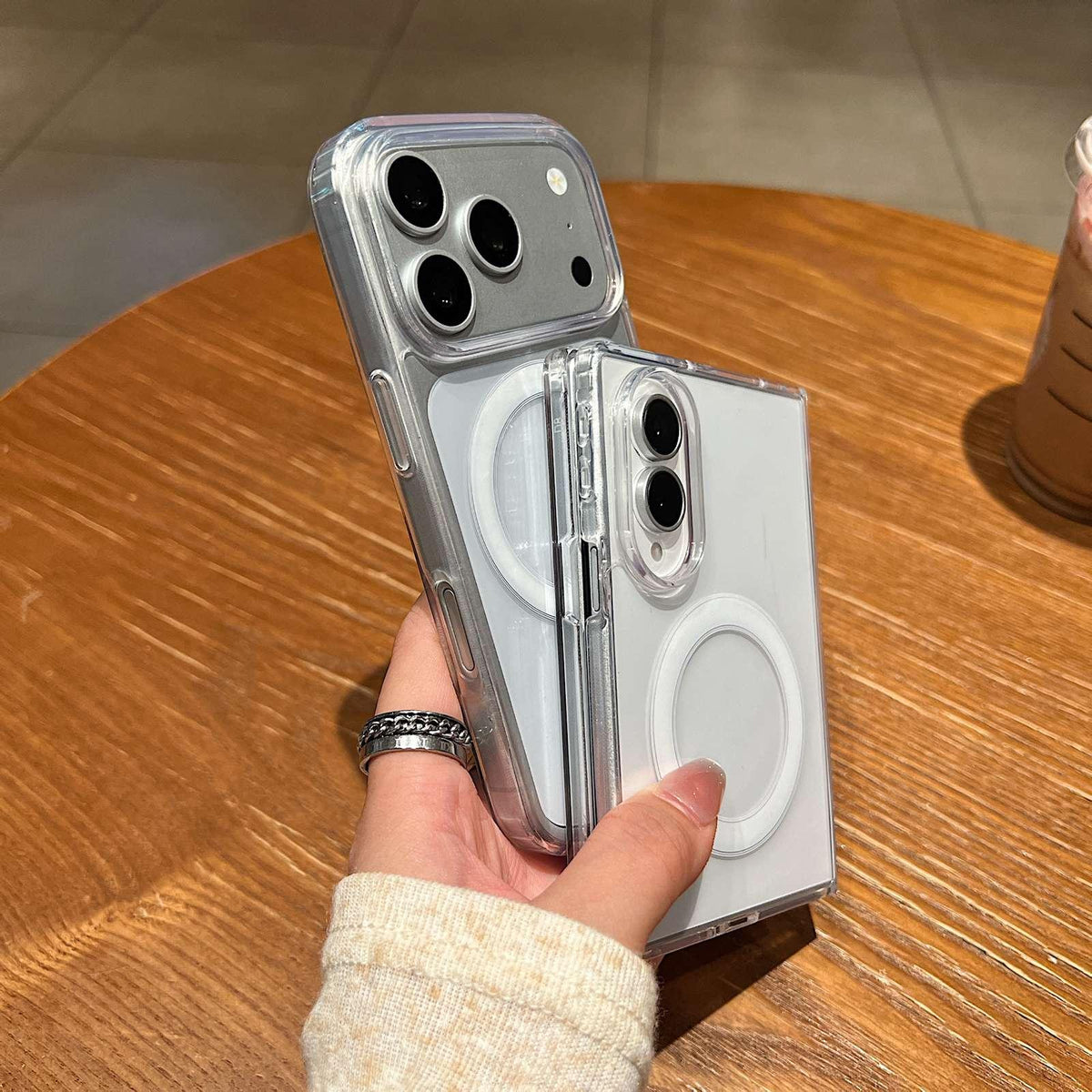 For iPhone Duo Large Hole Camera MagSafe Magnetic Clear Acrylic TPU Case - Transparent - EDA010192501A