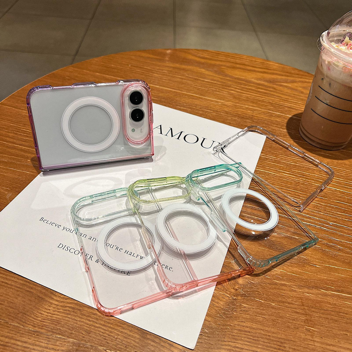 For iPhone Duo Contrast Color Gradient Transparent MagSafe Phone Case - Fluorescent Green + Light Pink - EDA010192601A