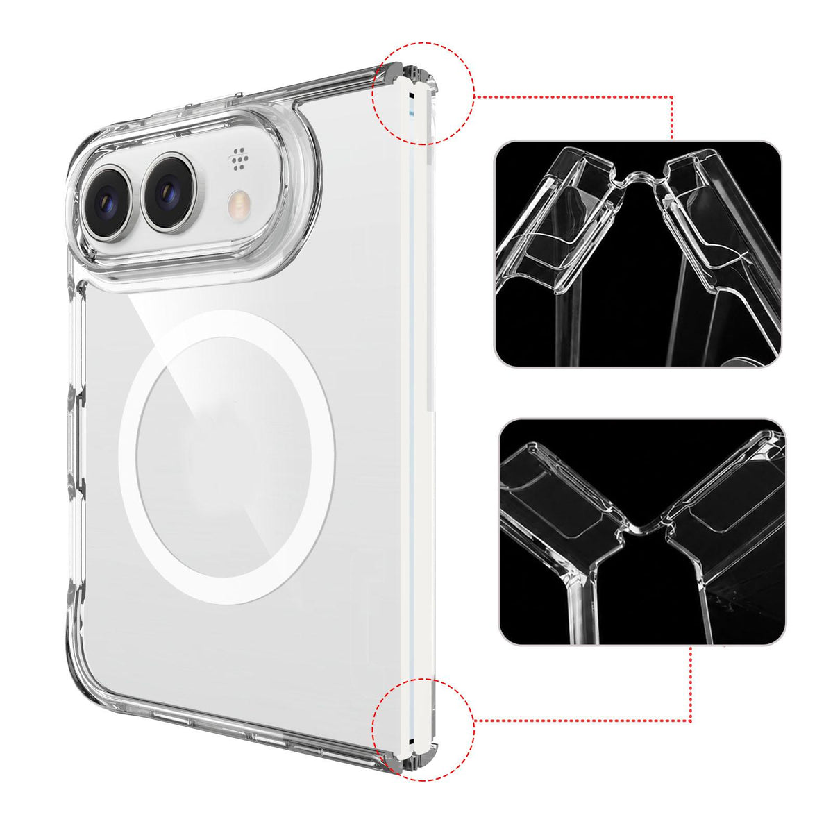 For iPhone Duo TPU + PC Hybrid 2.5mm Thick Shockproof Magnetic Phone Case - Transparent - EDA010192901A