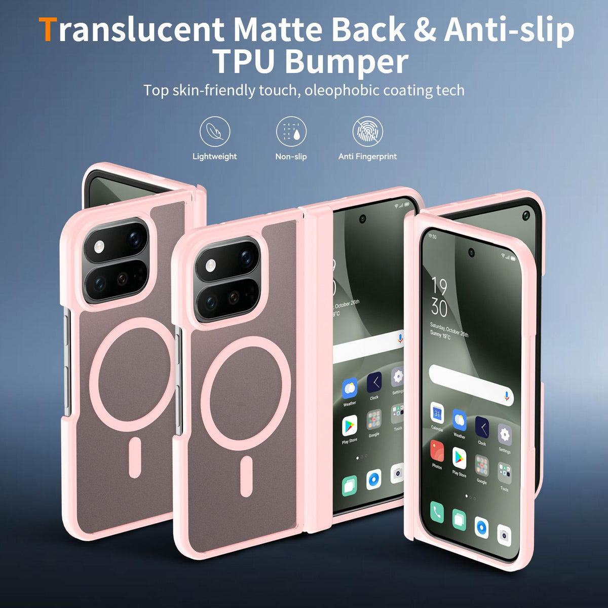 For Google Pixel 11 Pro Fold Skin Feel TPU Hybrid PC Magnetic Phone Case with Hinge Cover - Pink - EDA010202101C